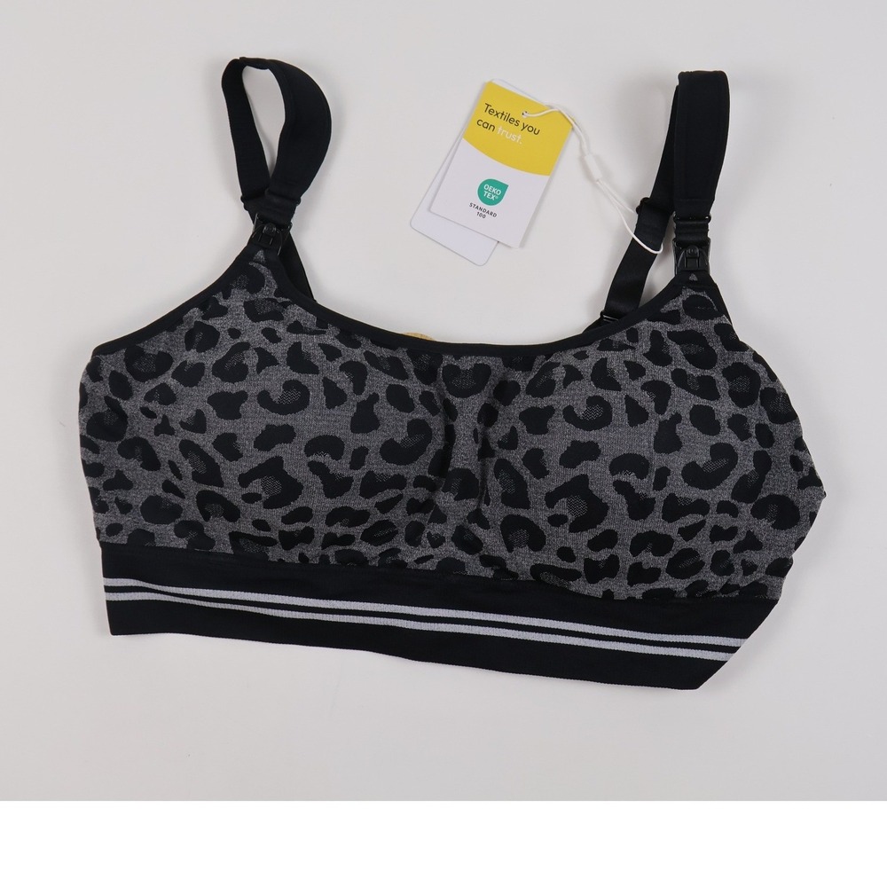 Momcozy Nursing Bra Seamless Maternity Leopard Grey Black 2XL NWT